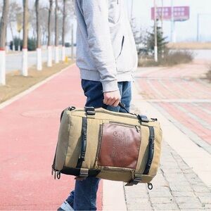 Vintage Large Canvas Travel Bucket Backpack Convertible Bag in a Khaki Color